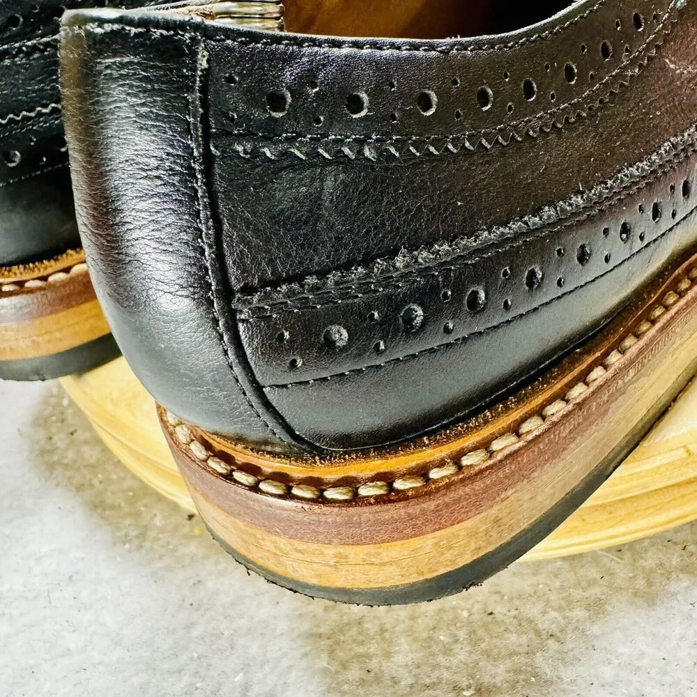 Bostonian NO16 Longwing Mens Dress Oxford Black Leather US Size 9 Shoes Wing Tip